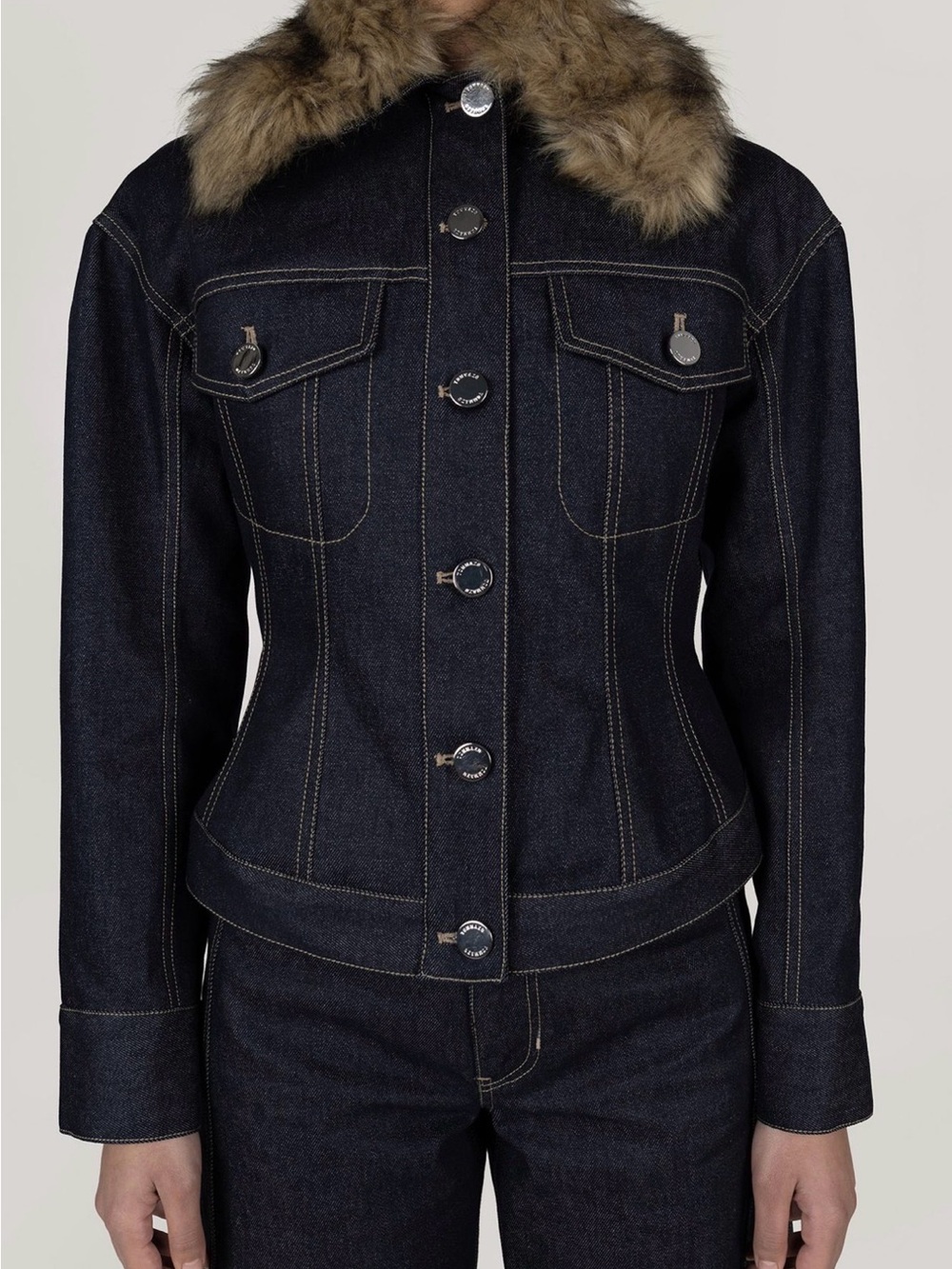 TOMMAZO DENIM JACKET WITH DETACHABLE FAUX FUR COLLAR NWOT